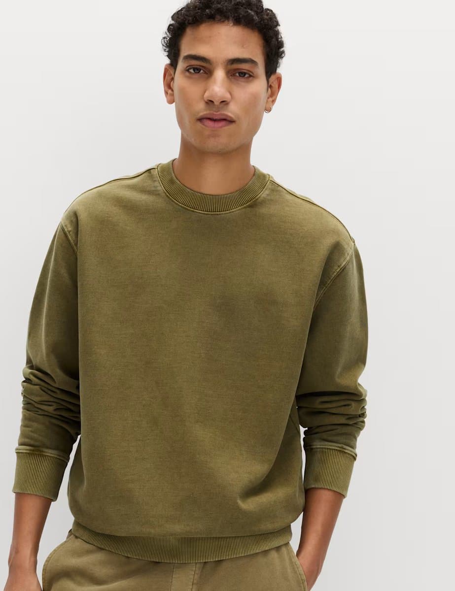Marks & Spencer M&S Pure Cotton Garment Dye Sweatshirt Olive