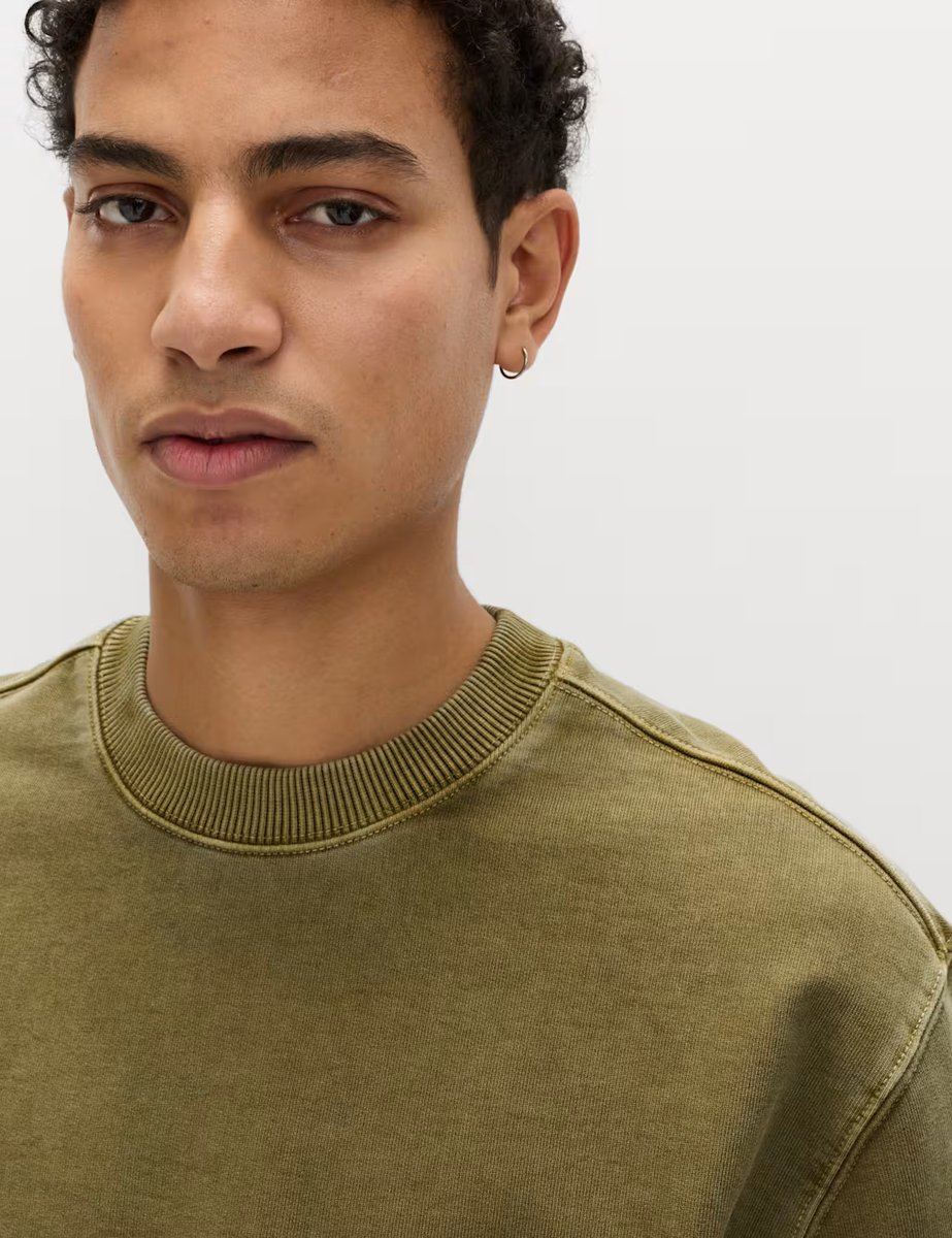 Marks & Spencer M&S Pure Cotton Garment Dye Sweatshirt Olive - 3