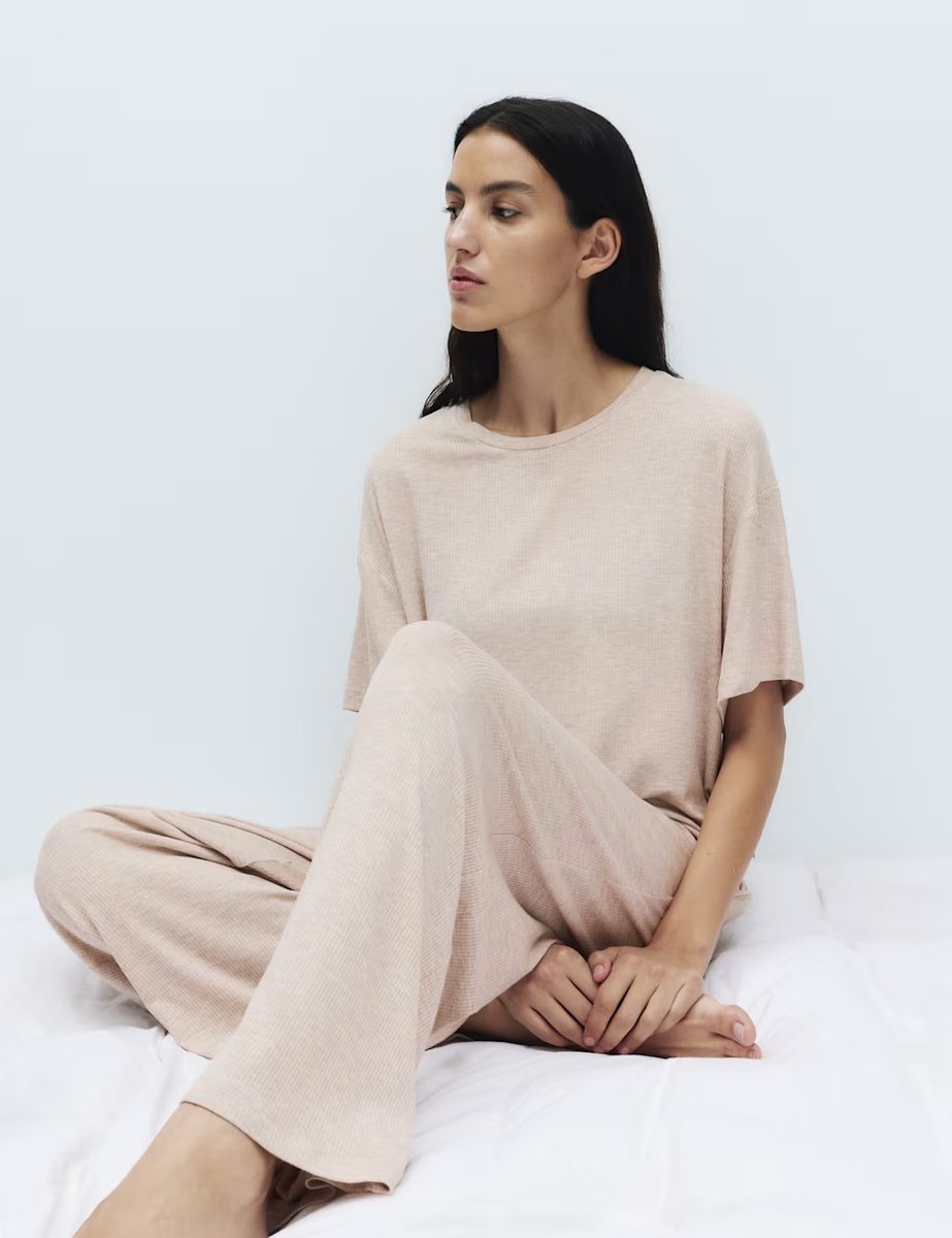 Marks & Spencer M&S Modal Rich Ribbed Pyjama Bottoms Fawn - 3