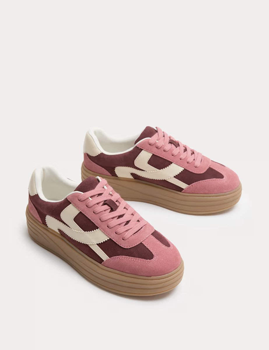 Marks & Spencer M&S Suede Side Detail Platform Trainers Burgundy - 3