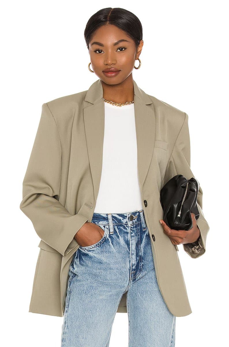 revolve Revolve ANINE BING Green Khaki Blazer with Button Closure