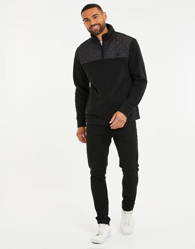 ASOS Threadbare Quarter zip quilted fleece jumper in black - 2