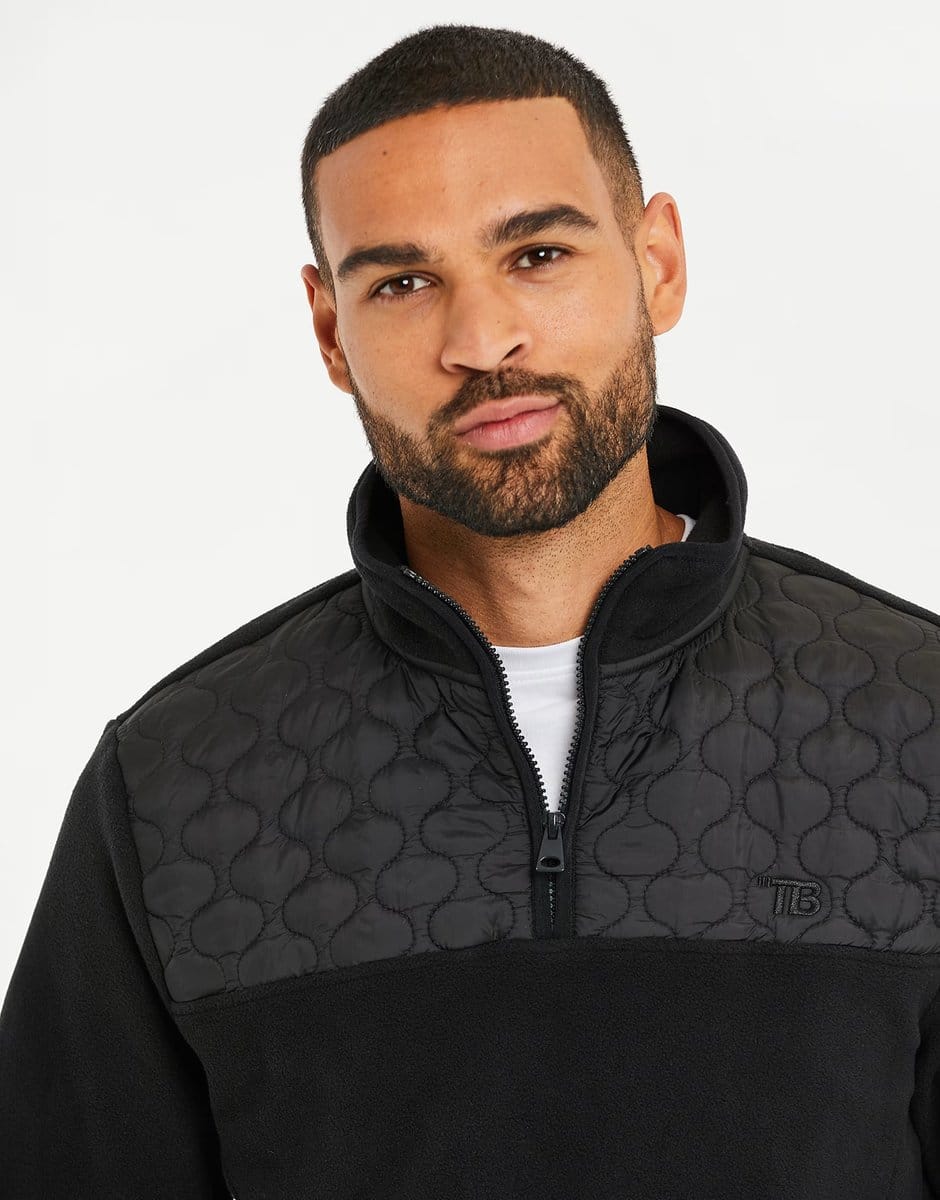 ASOS Threadbare Quarter zip quilted fleece jumper in black - 4