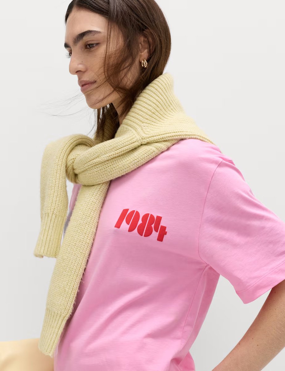 Marks & Spencer M&S Pure Cotton Graphic Crew Neck Oversized T-Shirt Pink Mix - 2