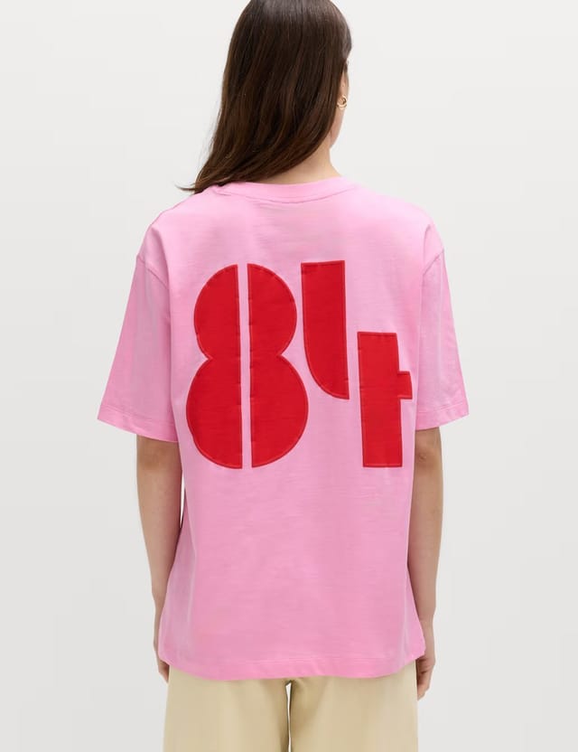 Marks & Spencer M&S Pure Cotton Graphic Crew Neck Oversized T-Shirt Pink Mix - 3
