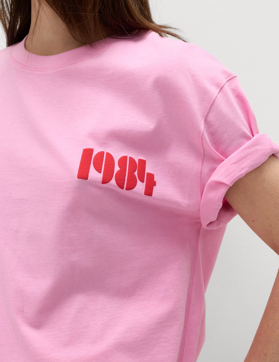 Marks & Spencer M&S Pure Cotton Graphic Crew Neck Oversized T-Shirt Pink Mix - 4