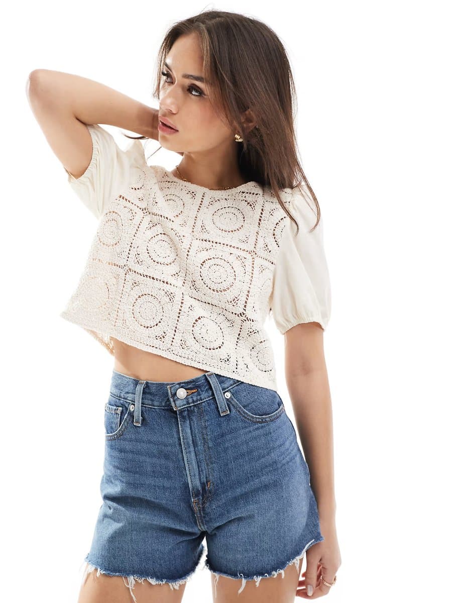 ASOS ONLY crochet tie back top in beige