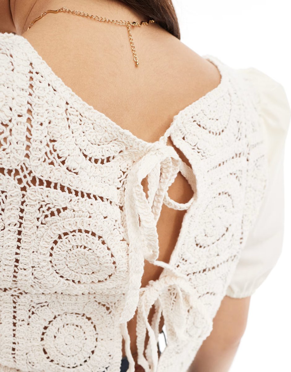 ASOS ONLY crochet tie back top in beige - 4