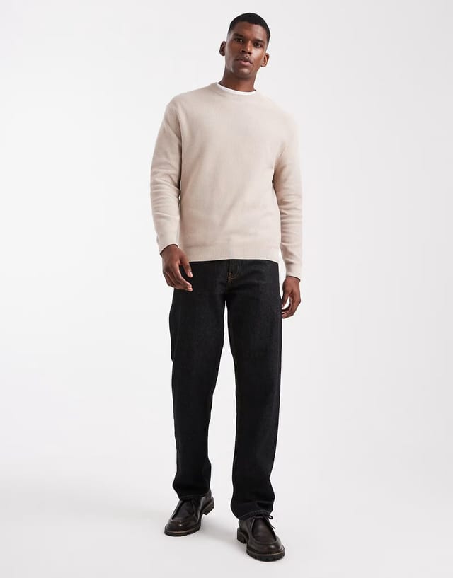 ASOS ONLY & SONS regular fit waffle knit jumper in taupe - 2
