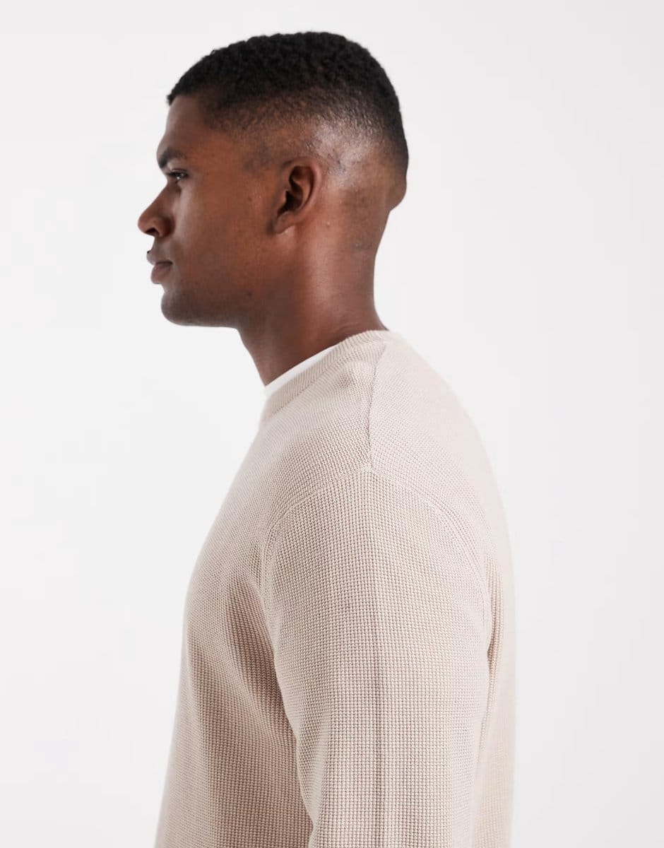 ASOS ONLY & SONS regular fit waffle knit jumper in taupe - 4