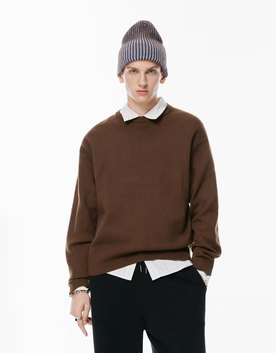 ASOS Pull&Bear Soft knit jumper in chocolate