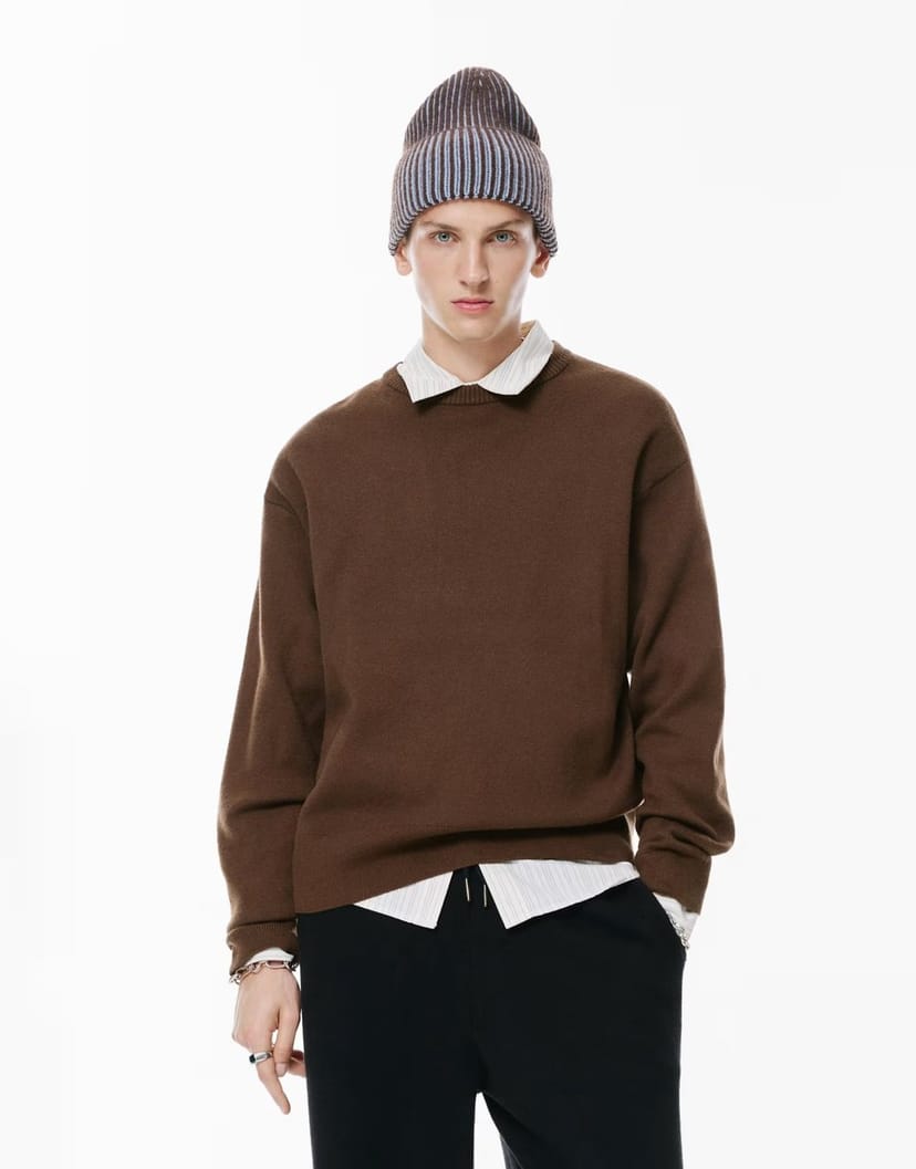 ASOS Pull&Bear Soft knit jumper in chocolate - 1