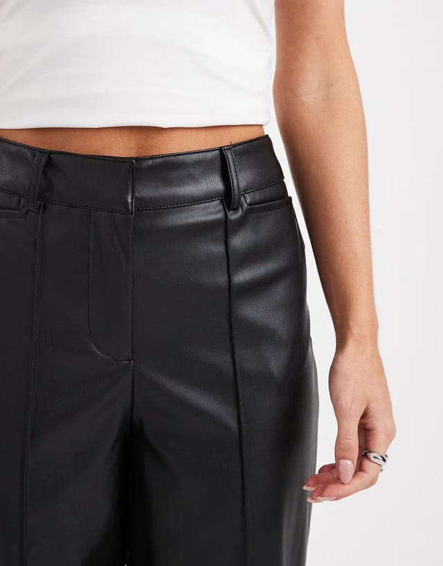 ASOS New Look Petite faux leather wide leg trousers in black - 3