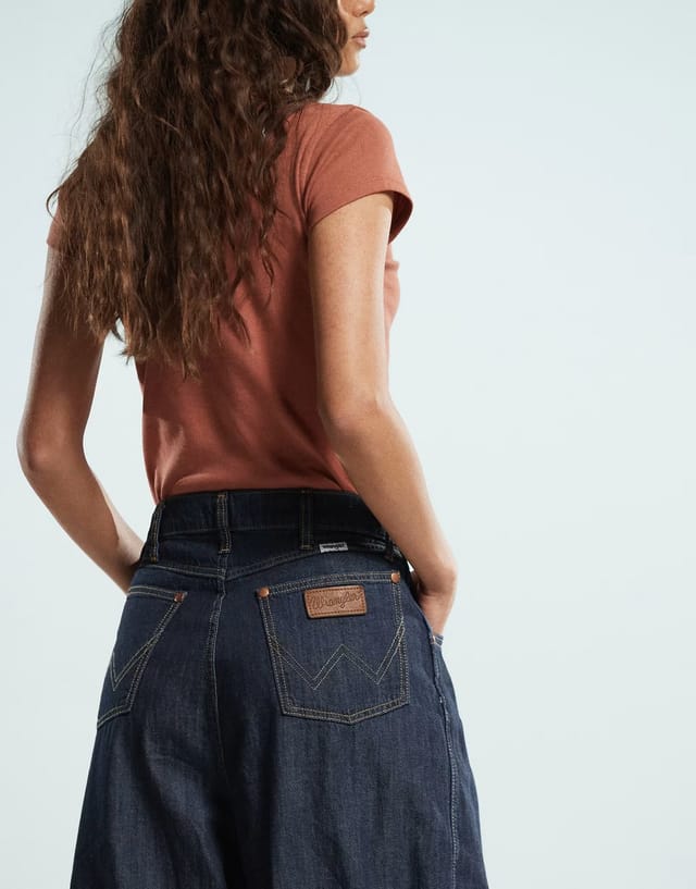 ASOS Wrangler co-ord denim pleated wide leg trouser in dark blue - 3