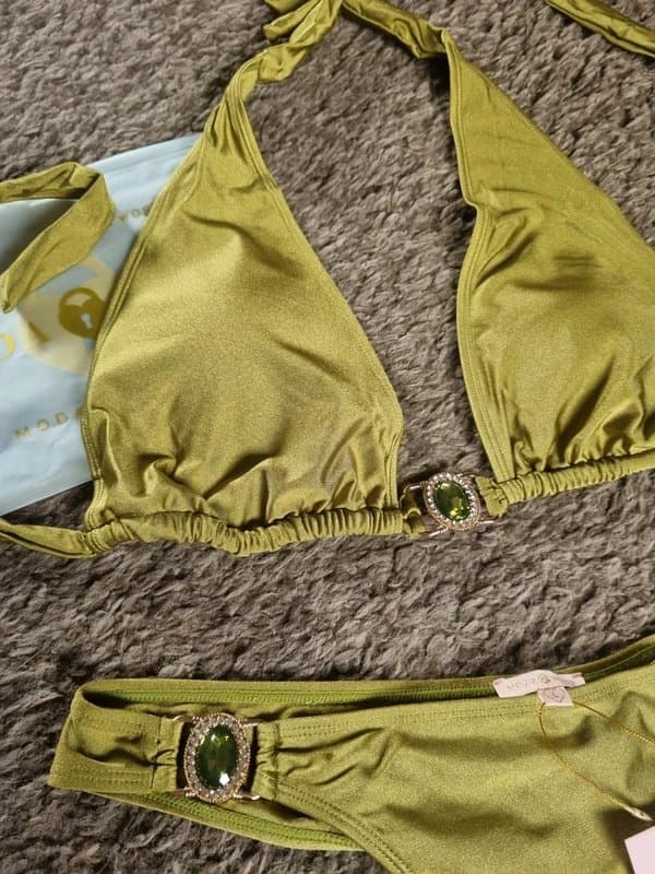 Moda Minx Moda Minx olive green halter-neck bikini set size L