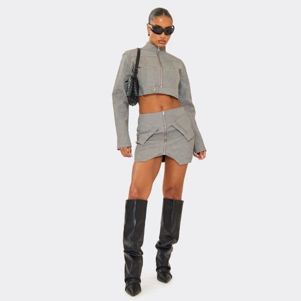 EGO EGO Acid Wash Grey High Waist Zip Front Cargo Pocket Mini Skirt