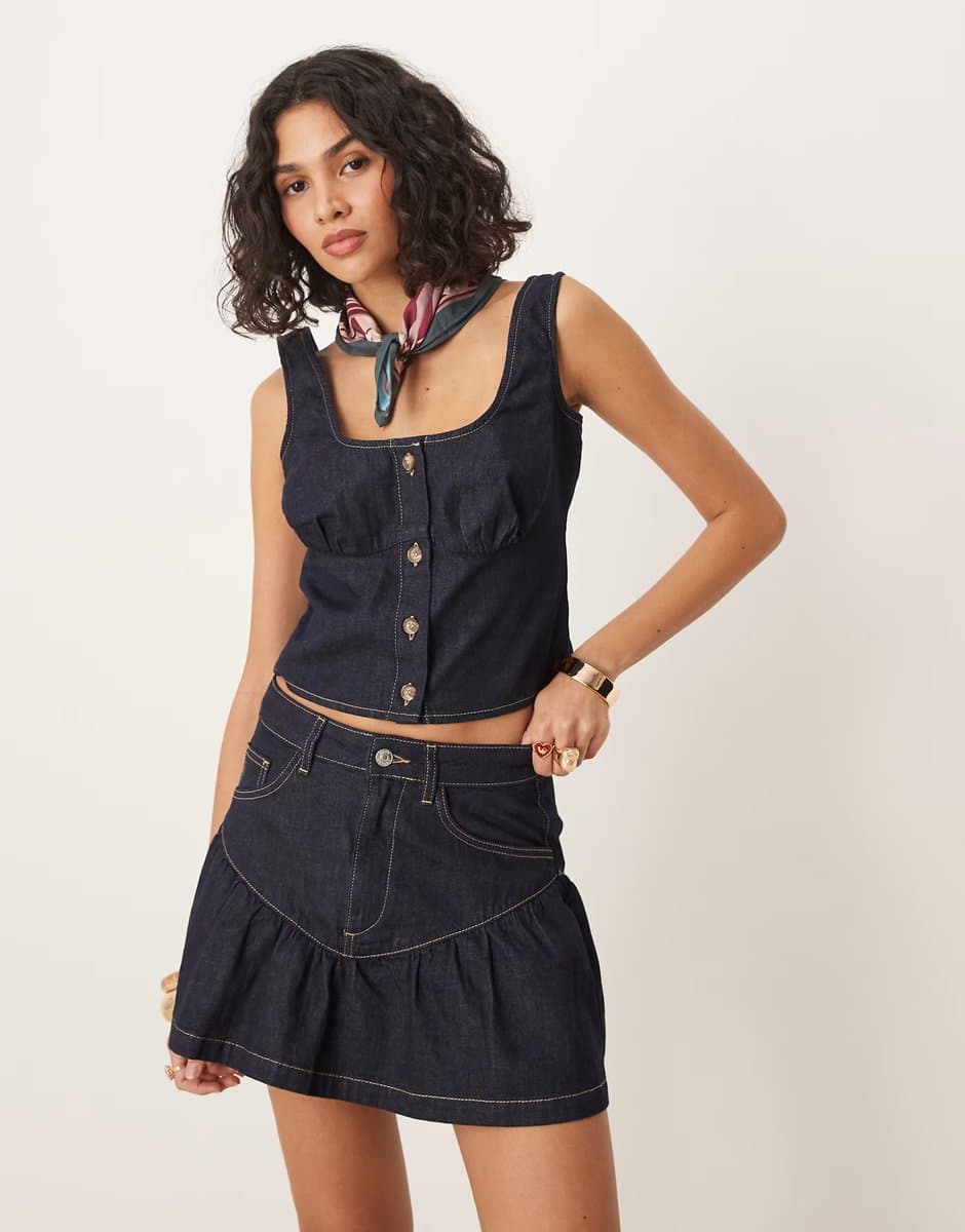 ASOS ASOS DESIGN denim under bust seam corset top co-ord in indigo rinse