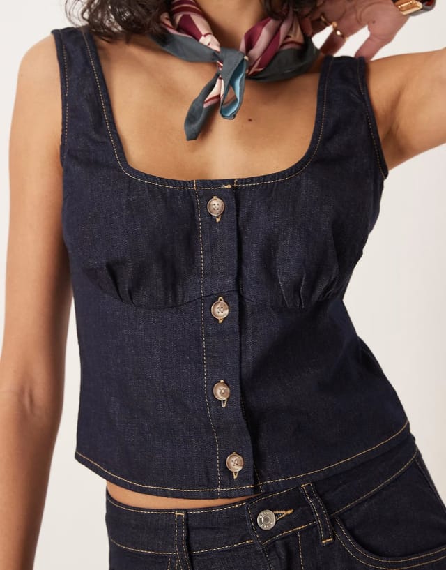 ASOS ASOS DESIGN denim under bust seam corset top co-ord in indigo rinse - 3