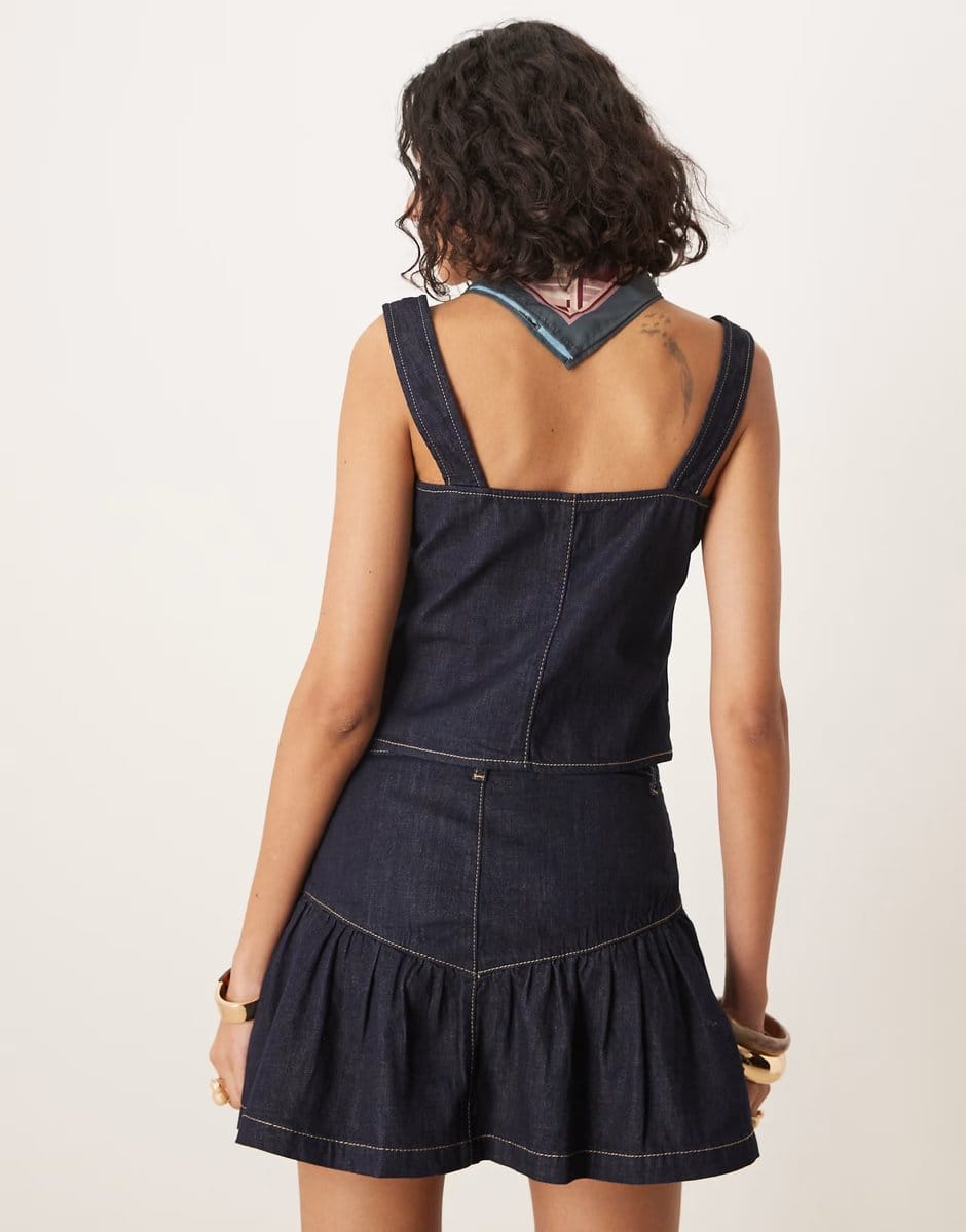 ASOS ASOS DESIGN denim under bust seam corset top co-ord in indigo rinse - 4