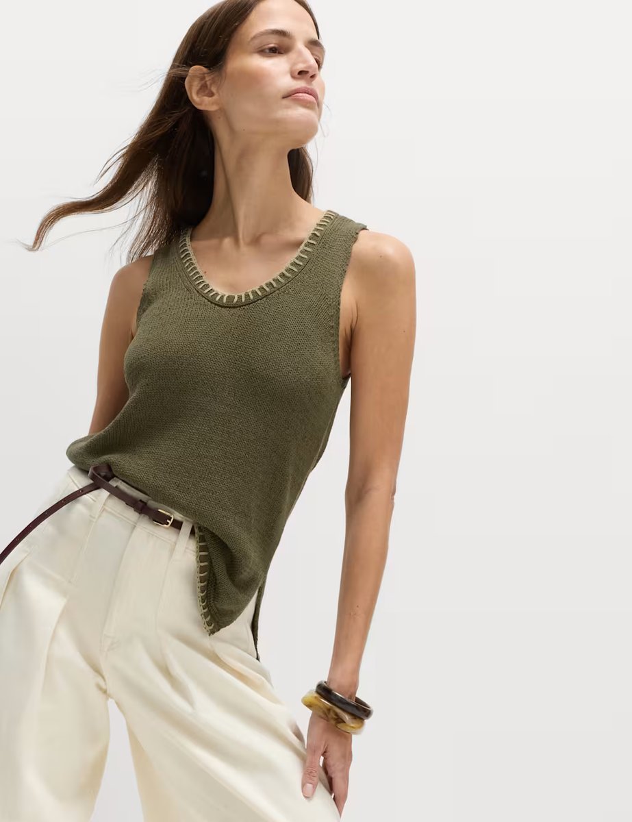 Marks & Spencer M&S Cotton Rich Textured Whipstitch Knitted Vest Dark Khaki - 2