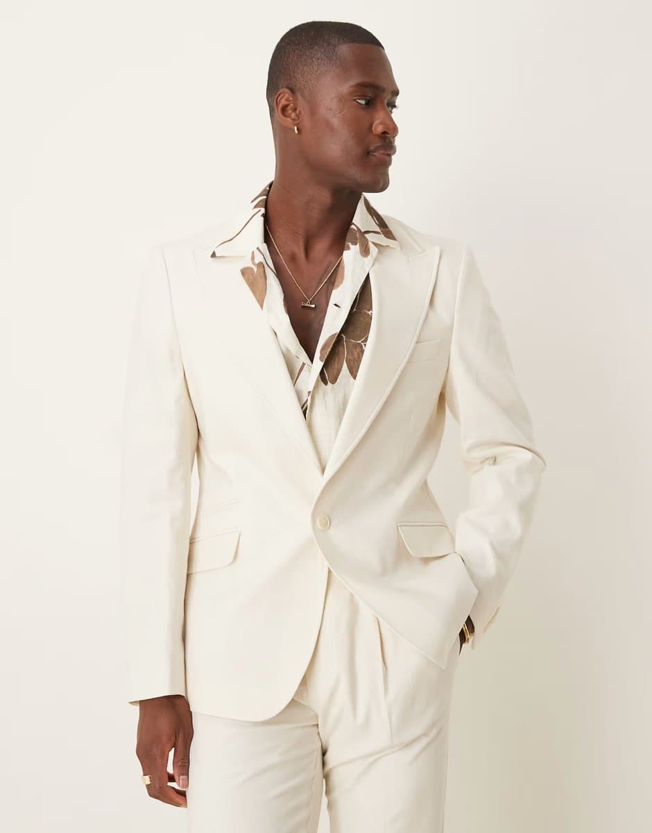 ASOS ASOS DESIGN linen blend skinny suit jacket in cream - CREAM