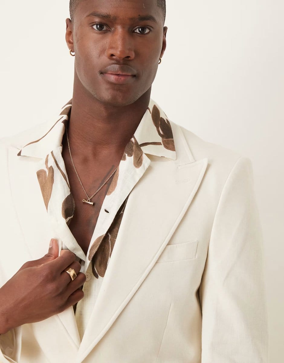 ASOS ASOS DESIGN linen blend skinny suit jacket in cream - CREAM - 4