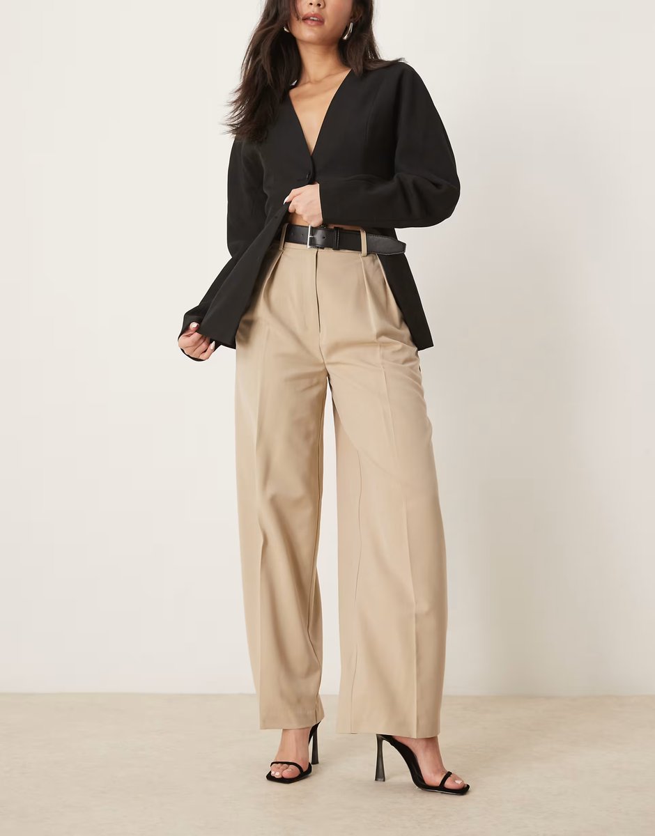 ASOS ASOS DESIGN tailored relaxed trousers with faux leather belt in stone - 1