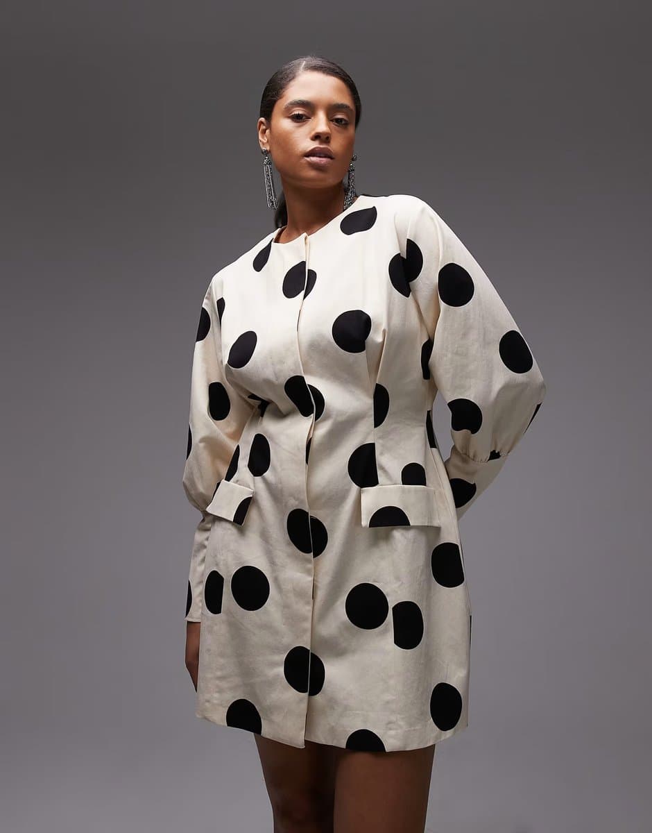 ASOS ASOS DESIGN Curve button down blazer structured mini dress in polka dot