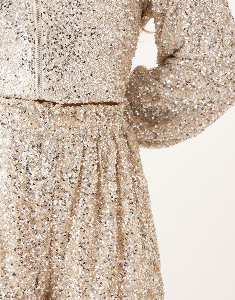 ASOS Never Fully Dressed sequin short co-ord in silver - 3