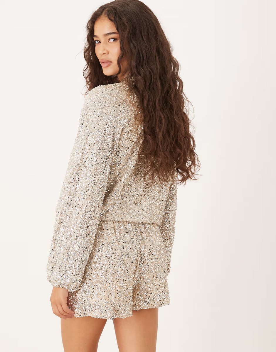 ASOS Never Fully Dressed sequin short co-ord in silver - 4
