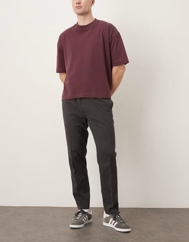 ASOS ASOS DESIGN smart flannel pull on tapered trousers in charcoal - 2