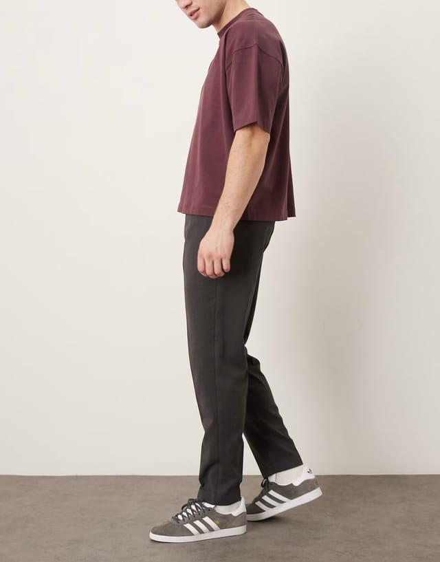 ASOS ASOS DESIGN smart flannel pull on tapered trousers in charcoal - 3