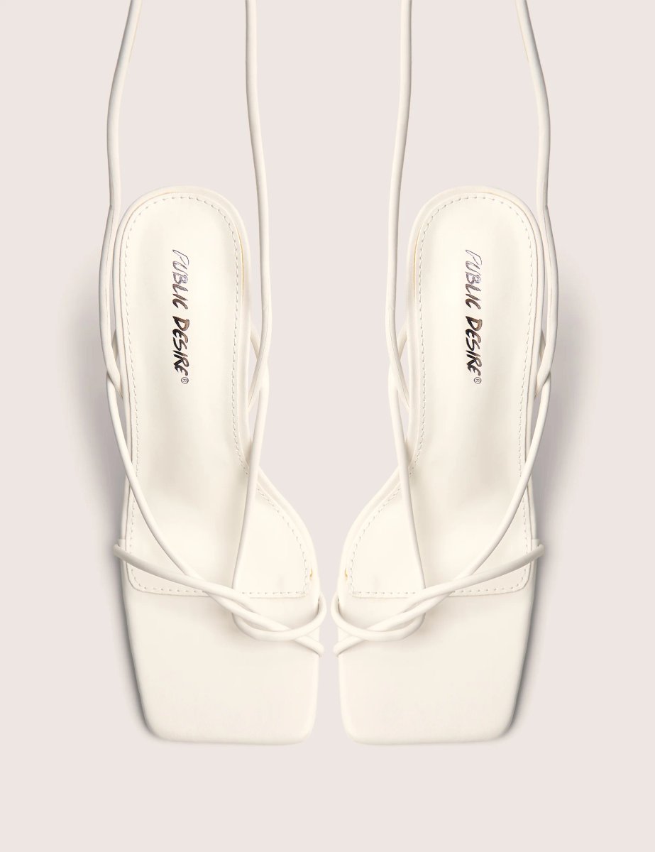 Public Desire Lacey White Square Toe Strappy Lace Up Stiletto Heels - 2
