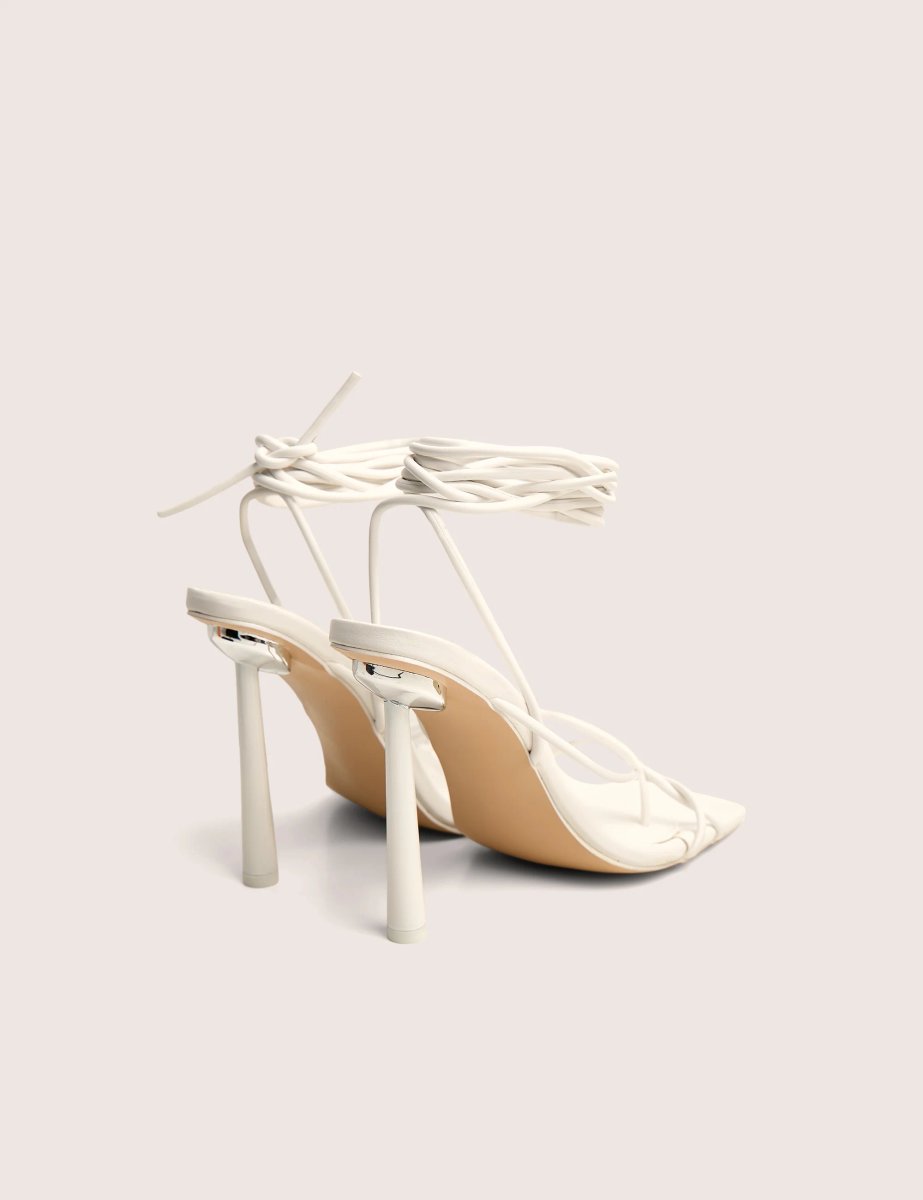 Public Desire Lacey White Square Toe Strappy Lace Up Stiletto Heels - 3