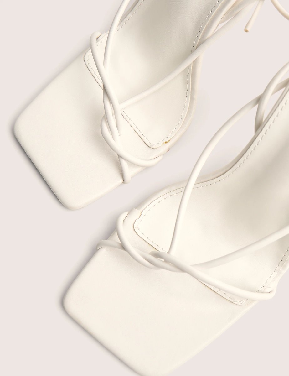 Public Desire Lacey White Square Toe Strappy Lace Up Stiletto Heels - 4