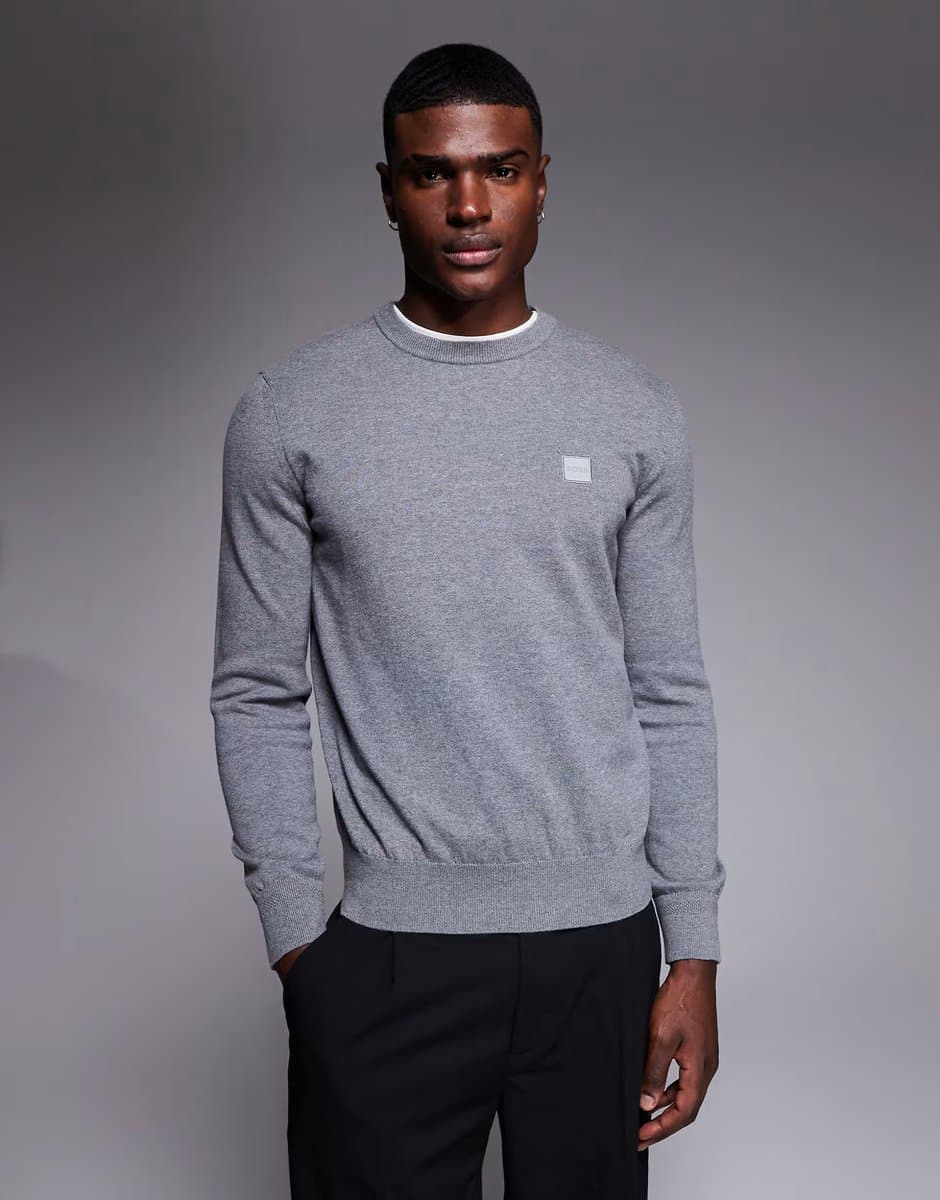 ASOS BOSS Orange kanobix fine knit half zip jumper in grey