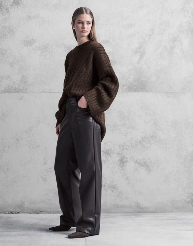 ASOS Princess Polly Sixth Sense faux leather straight leg trousers in brown - 2