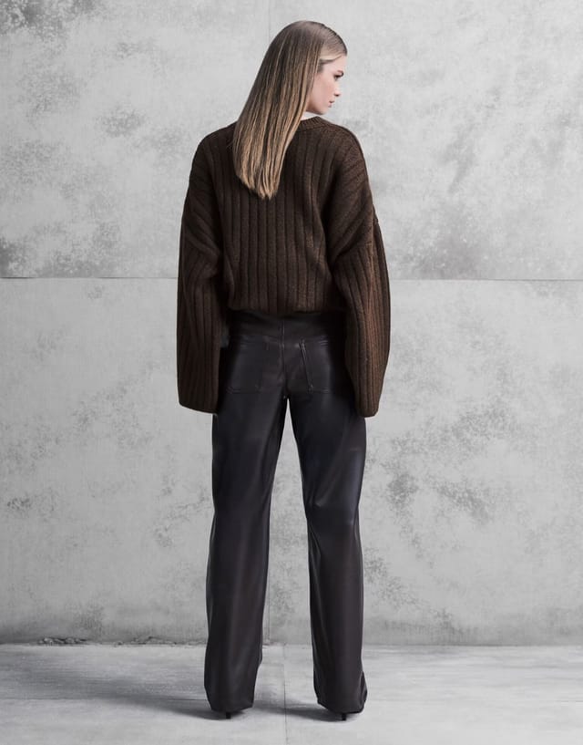 ASOS Princess Polly Sixth Sense faux leather straight leg trousers in brown - 3