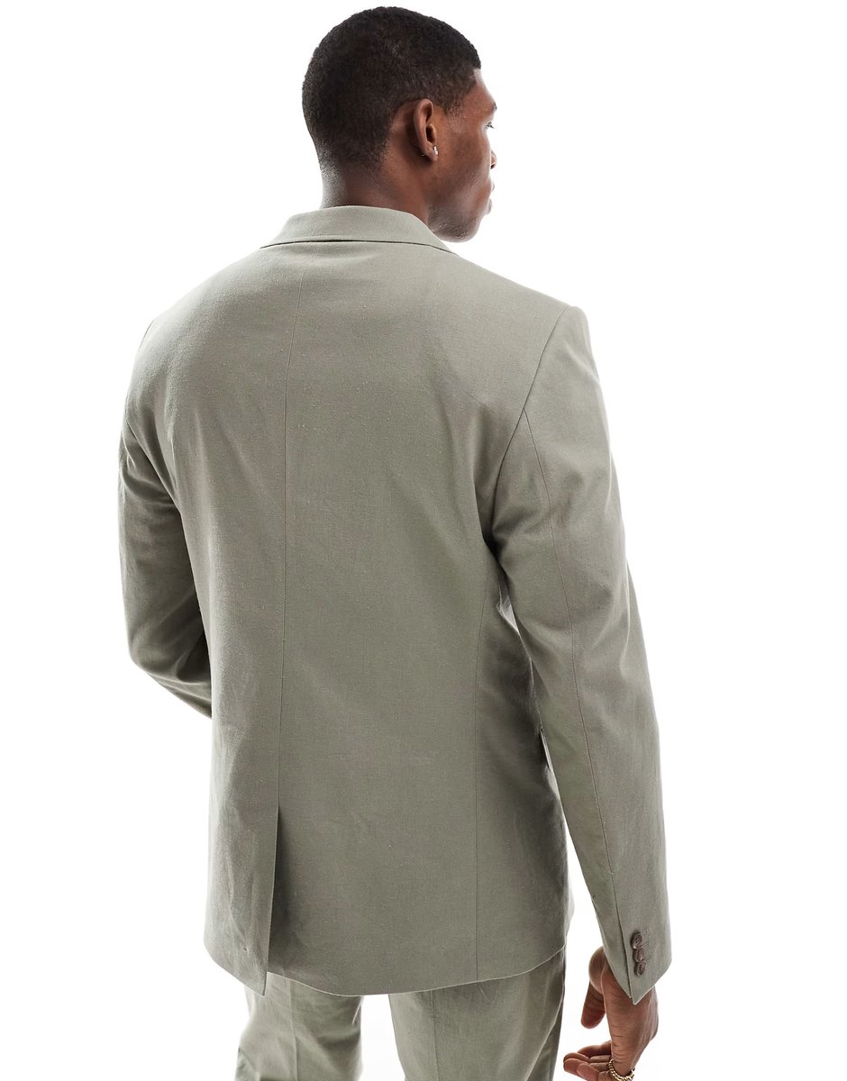 ASOS ASOS DESIGN linen blend slim suit jacket in khaki - 3