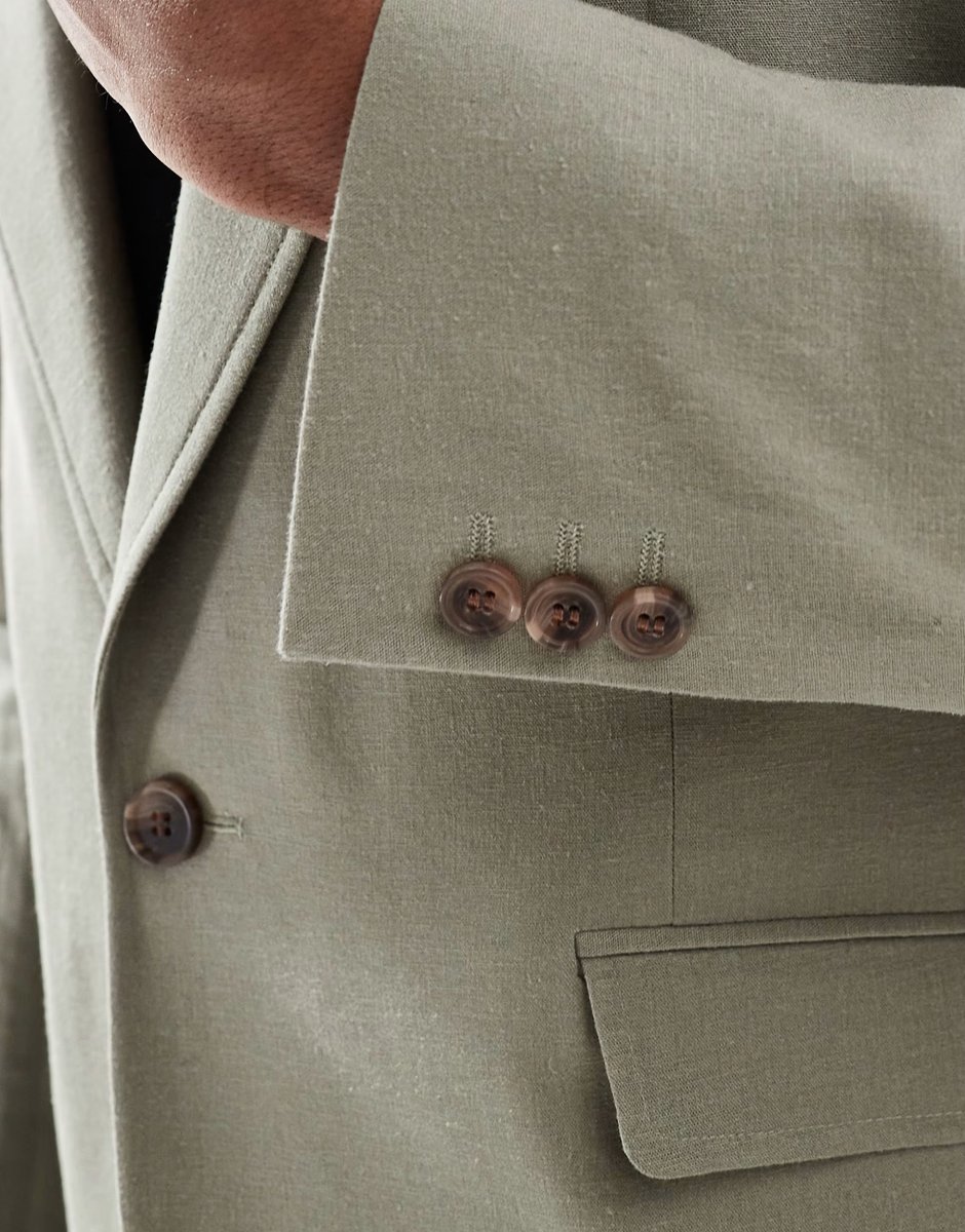 ASOS ASOS DESIGN linen blend slim suit jacket in khaki - 4