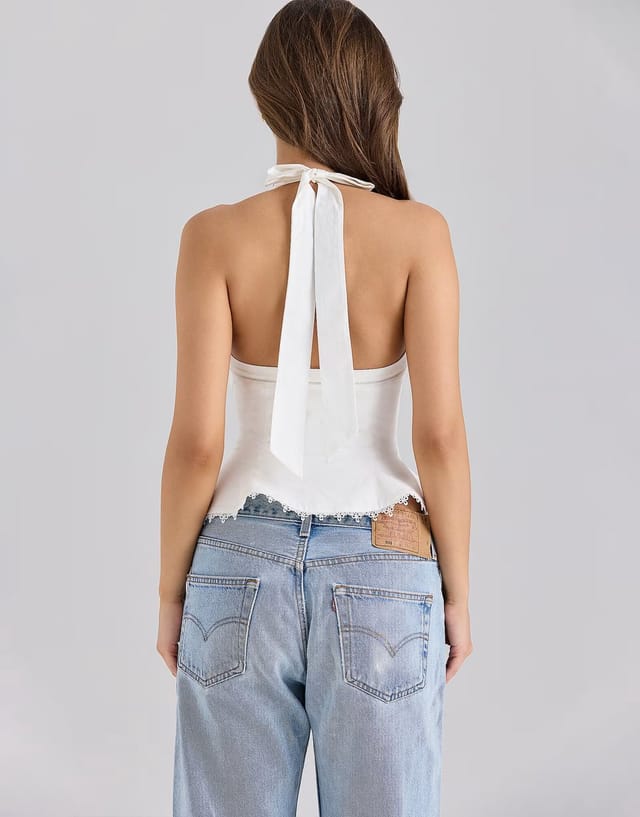 ASOS House of CB Elana stretch cotton halter neck corset top in white - 2