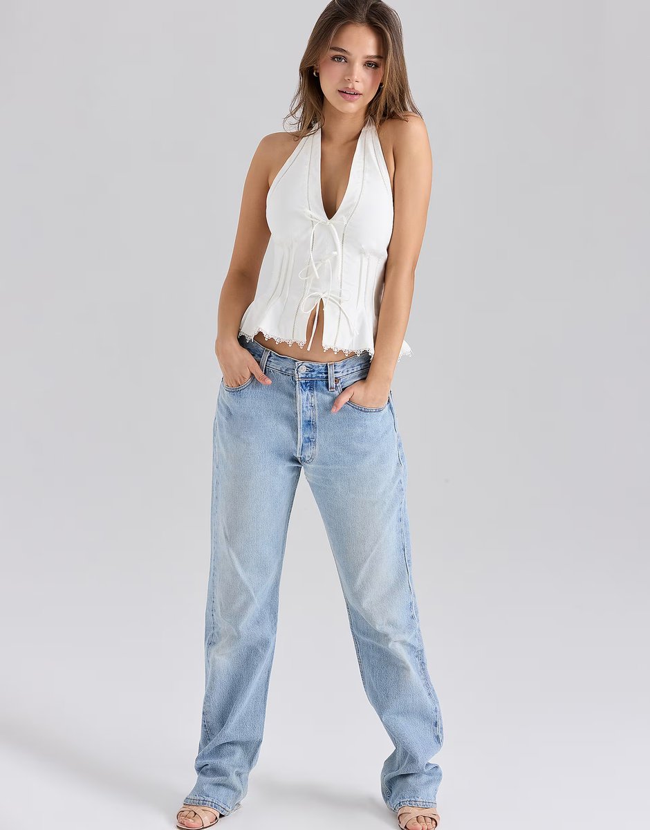 ASOS House of CB Elana stretch cotton halter neck corset top in white - 4