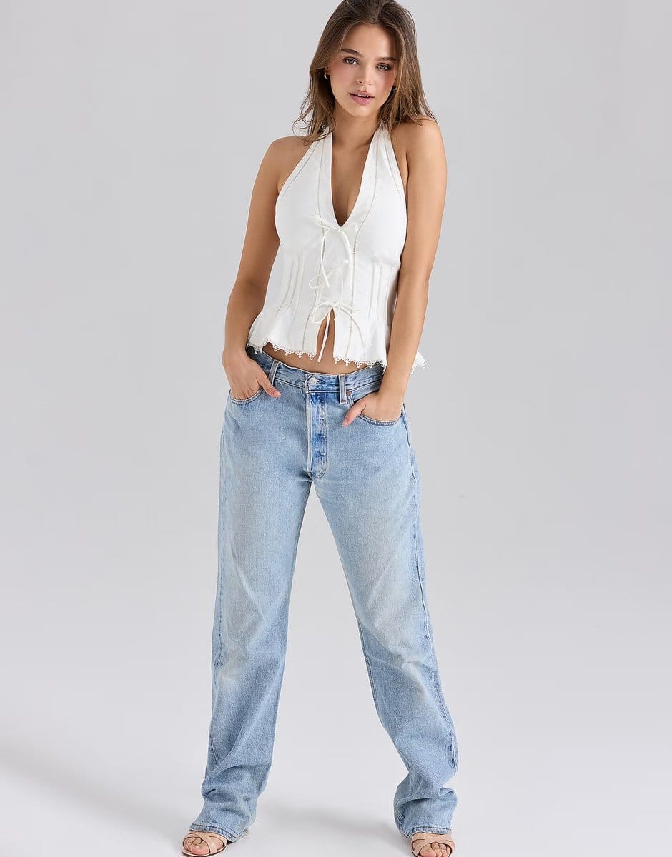 ASOS House of CB Elana stretch cotton halter neck corset top in white - 4