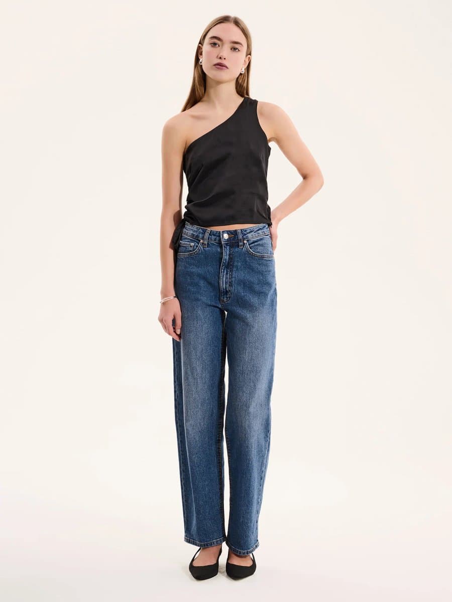 OMNES Sweeny One Shoulder Top in Black