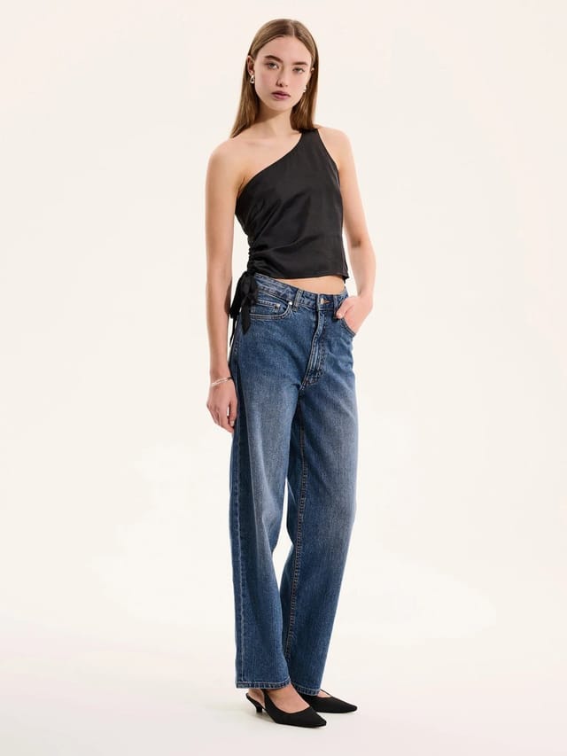 OMNES Sweeny One Shoulder Top in Black - 2