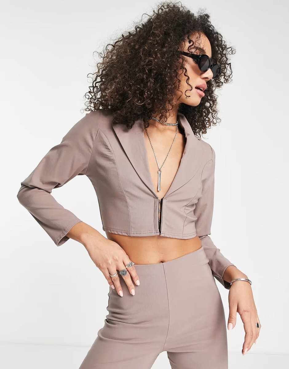 ASOS I Saw It First cropped blazer co ord in stone
