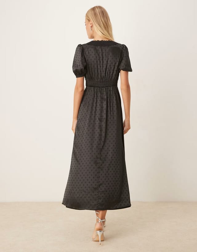 ASOS Lovedrobe Polka dot short sleeve v neck midaxi dress in black - 3