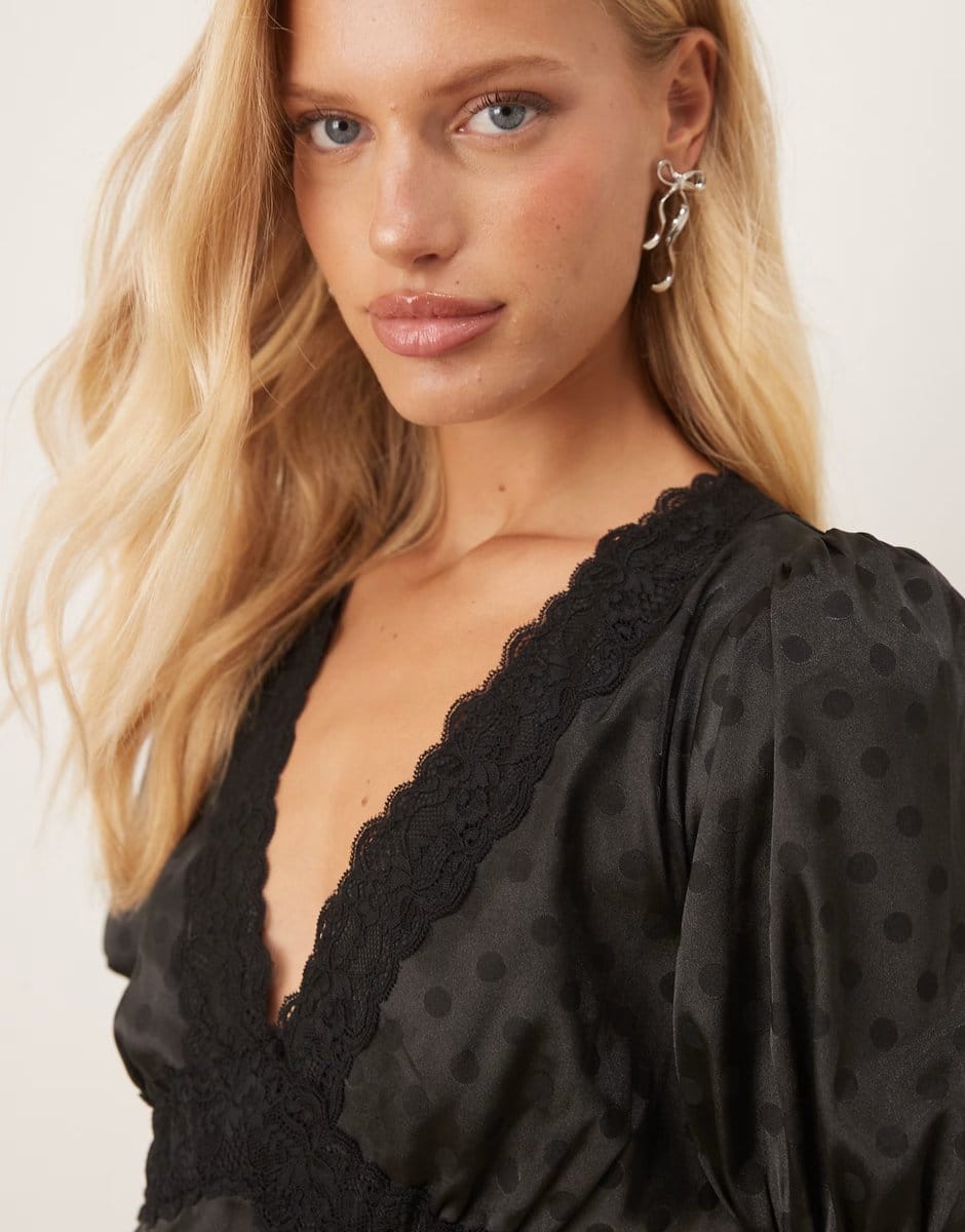 ASOS Lovedrobe Polka dot short sleeve v neck midaxi dress in black - 4