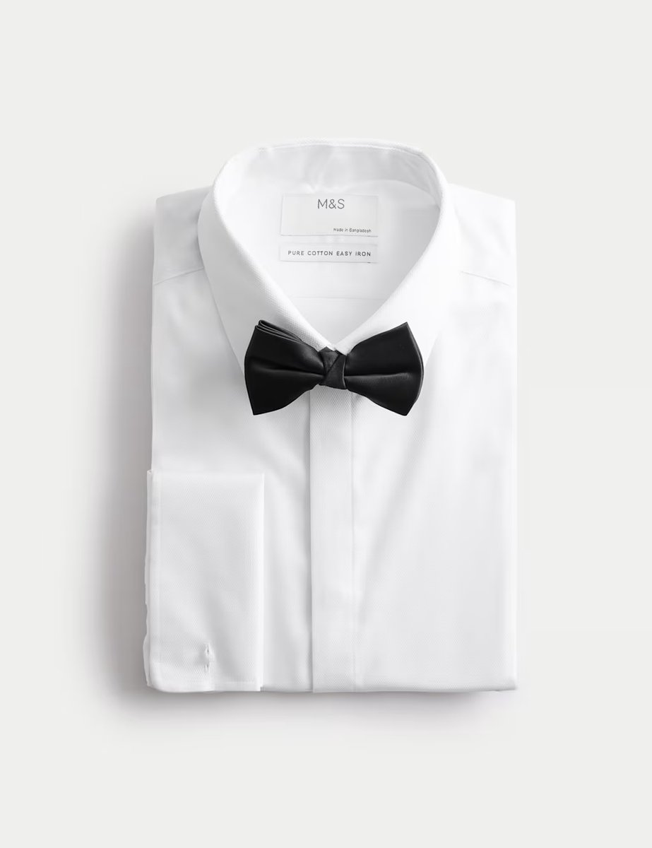 Marks & Spencer M&S Slim Fit Luxury Cotton Dress Shirt with Bow Tie White - 2