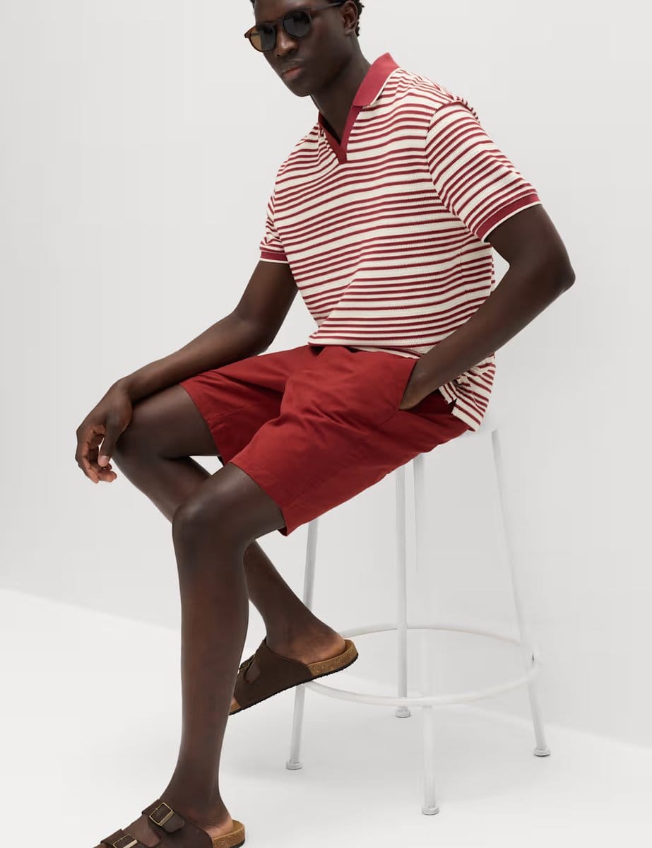 Marks & Spencer M&S Relaxed Fit Cotton Rich Textured Polo Shirt Paprika - 4